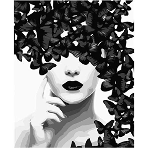 ZHXXFD Malen Nach Zahlen Erwachsene Kinder Pinsel Schwarz Und Weiß Schmetterling Abbildung Farbe Leinwand Hochzeit Dekoration Kunst Bild Geschenk Ohne Frame 40X50CM von ZHXXFD