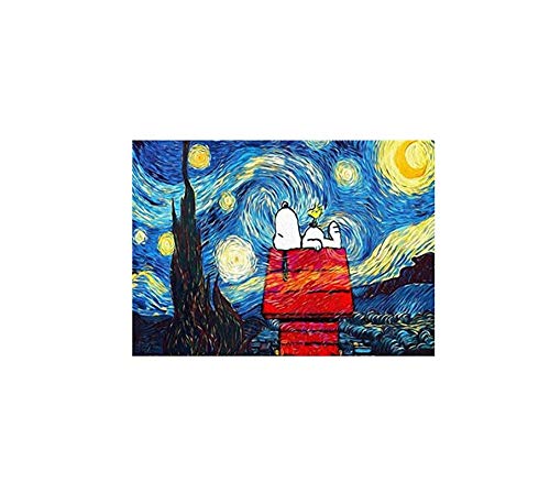 ZHXXFD Malen Nach Zahlen Erwachsene Snoopy Unter Den Sternen Landschaft Hochzeit Ation Art Bild Geschenk Leinwand Für Anfänger Mit Rahmen 40X50CM von ZHXXFD