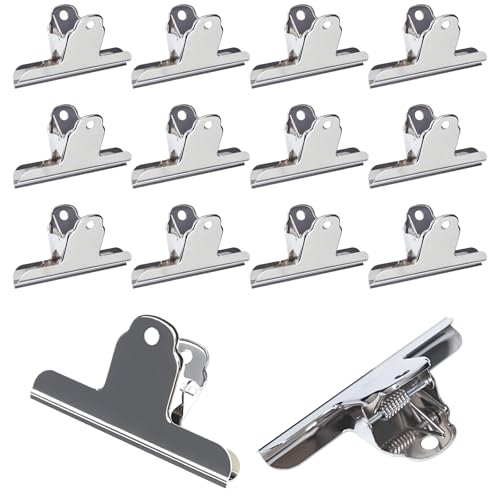 ZHYOPING 12 Stück Große Edelstahl Metallklammern – 75mm Verschlussklammern für Tüten & Beutel, Bulldog Clips, Klemmen & Klemmbrett Klemmen, Metallclips für Büro, Küche, Schule & Akten von ZHYOPING