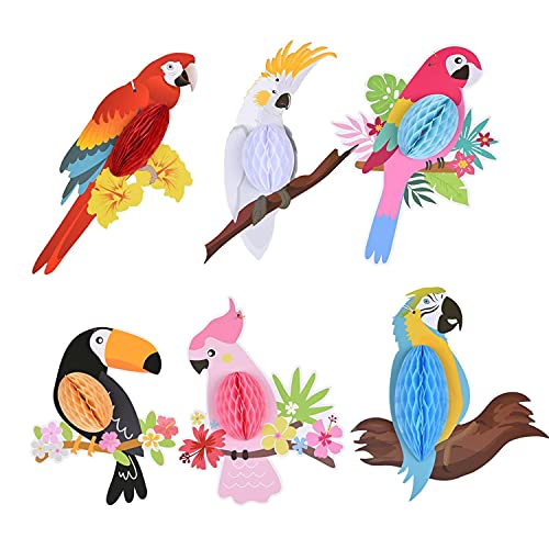 Tropische Vögel Wabenpapier,6 Stück Papagei Waben Hängende Dekorationen Hawaiianische Party-Dekorationen für Hawaiian Summer Beach Tiki Bar Luau Party, Geburtstagsparty Dekoration Home Room Decor. von ZHjuju