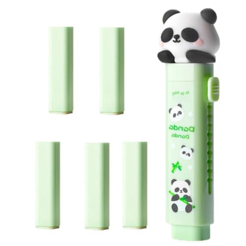 ZHjuju Niedliche Panda-Radiergummis, 1 Etui + 5 Nachfüller, Einziehbarer Radiergummi mit Schiebemechanismus, 10 x 2,5 cm, Ideal für Schule, Büro & Zuhause, Kawaii Design, Cute Stuff für Kinder von ZHjuju