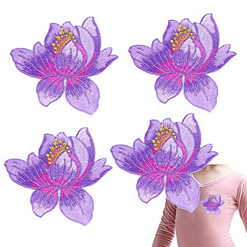 ZHome 4 Stück DIY Aufnäher Lotus Dekorative Patches/No Sew Clothing Patch/Applique Repair Patch für Kleid Jacken Kleidung Handtasche #5 von ZHome