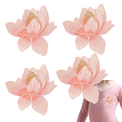 ZHome 4 Stück DIY Aufnäher Lotus Dekorative Patches/No Sew Clothing Patch/Applique Repair Patch für Kleid Jacken Kleidung Handtasche #7 von ZHome