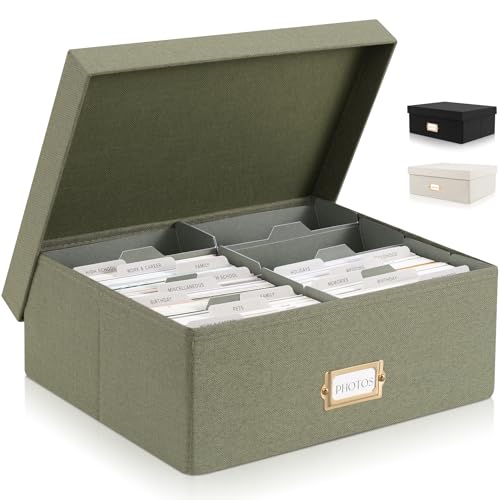ZICOTO Dekorative Foto-Aufbewahrungsbox – stabiler Leinen-Foto-Organizer mit Trennwänden ist perfekt für bis zu 1700 Bilder und 10 x 15 cm große Fotos – tragbare Scrapbook-Aufbewahrungsbehälter mit von ZICOTO