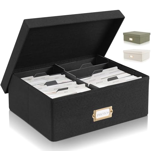 ZICOTO Dekorative Foto-Aufbewahrungsbox – stabiler Leinen-Foto-Organizer mit Trennwänden ist perfekt für bis zu 1700 Bilder und 10 x 15 cm große Fotos – tragbare Scrapbook-Aufbewahrungsbehälter mit von ZICOTO