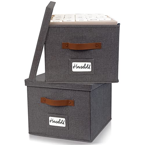 ZICOTO Dekorativer grauer Aktenbox-Organizer, 2er-Set, zusammenklappbarer Aktenschrank aus Leinen für einfache Aufbewahrung von Aktenordnern – Bewahren Sie alle Ihre Dokumente und Aktenordner stilvoll von ZICOTO