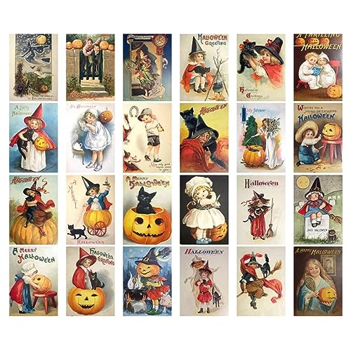 ZIDDAR 24pcs Vintage Halloween Postkarten Schreibkarten Kreative Dekorative Halloween Geschenkkarten Für Kinder Mädchen Jungen von ZIDDAR