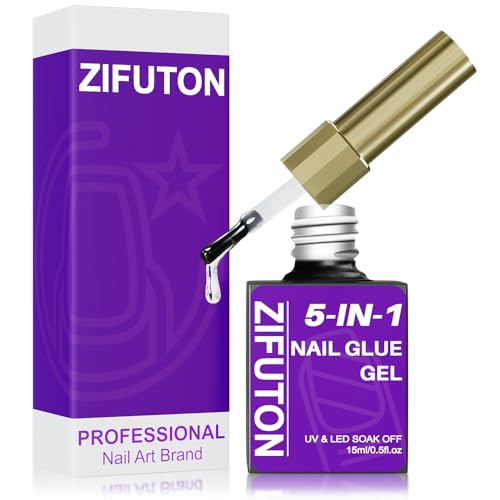 ZIFUTON Nagelkleber Für Kunstnägel -5 In 1 Gel Nail Glue Extra Stark, 15ml UV/LED Nagel Kleber Für Nail Tips Press On Nail Fake Nails von ZIFUTON