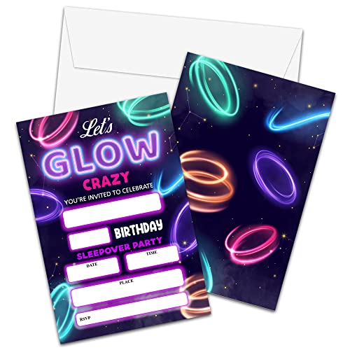 ZIIUFRN Let's Glow Crazy Birthday Party Einladung, Neon-Kreise, Einladungen mit Umschlägen (10.2x15.2 cm), Geburtstagsparty, personalisierte Einladungen für Jungen und Mädchen-a14 von ZIIUFRN