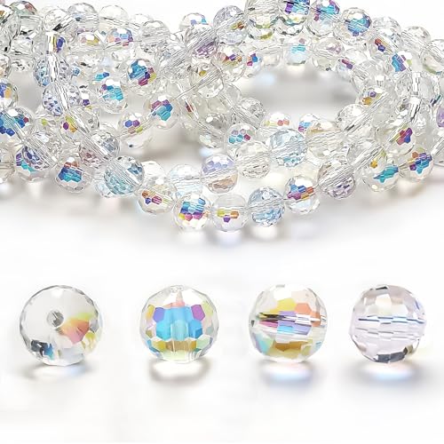 ZIJANG 100 Stücke Facettierte Glasperlen, 10 mm Glasperlen Für Armbänder, AB-Farbe Glitzer Perlen für Armbänder, Rund Facettierte-Glasperle mit Loch, für Handwerk, Armbandherstellung, Ohrringe von ZIJANG