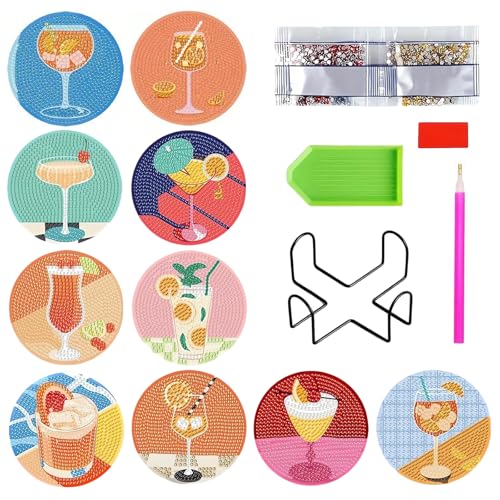ZIJANG Diamond Painting Untersetzer, 10 Stück Diamant Tassenuntersetzer für Cocktail mit Halter, Geeignet für Erwachsene & 6-12Jahre, Geburtstagsgeschenk für Erwachsene & Kinder von ZIJANG