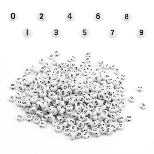 ZIJANG Perlen mit Buchstaben1000 Stück Flach Rund Perlen Zahlen Acryl Buchstabenperlen, Zahlen 0 bis 9 Zufällig für DIY Armbänder, Halsketten, Schlüsselanhänger ZIJANG Perlen mit Buchstaben1000 Stück Flach Rund Perlen Zahlen Acryl Buchstabenperlen, Zahlen 0 bis 9 Zufällig für DIY Armbänder, Halsketten, Schlüsselanhänger von ZIJANG