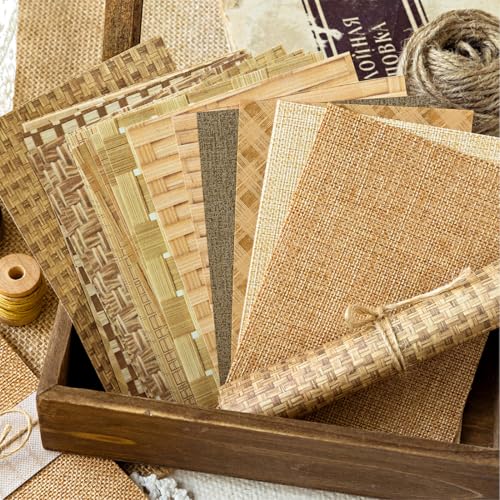 24 Blatt Vintage-Leinen-Scrapbook, Papier, geprägtes strukturiertes Papier, Collagenzubehör für Decoupage, Basteln, Scrapbooking, Kartenherstellung, Pinnwand, Junk, Journaling, Verzierung (braun) von ZIKERVDO