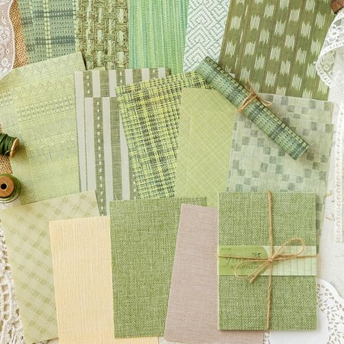 24 Blatt Vintage-Leinen-Scrapbook, Papier, geprägtes strukturiertes Papier, Collagenzubehör für Decoupage, Basteln, Scrapbooking, Kartenherstellung, Pinnwand, Junk, Journaling, Verzierung (grün) von ZIKERVDO