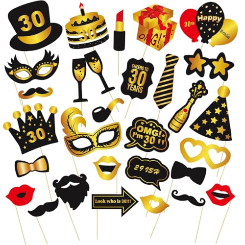30 Stück Fotobox Accessoires für 30. Geburtstag, Schwarze Goldene 30 Geburtstag Deko, Fotobox Requisiten für Geburtstagsfeier, Party Deko, Tischdeko, Zubehör, Geburtstag 30 Stück Fotobox Accessoires für 30. Geburtstag, Schwarze Goldene 30 Geburtstag Deko, Fotobox Requisiten für Geburtstagsfeier, Party Deko, Tischdeko, Zubehör, Geburtstag von ZILZUFA