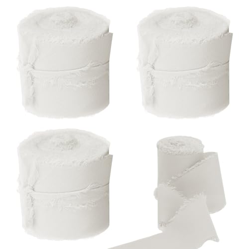 Chiffon Geschenkband Weiß Creme Chiffonband Schleifenband Hochzeit Stoff Stoffband 15 m x 30 mm von ZILZUFA
