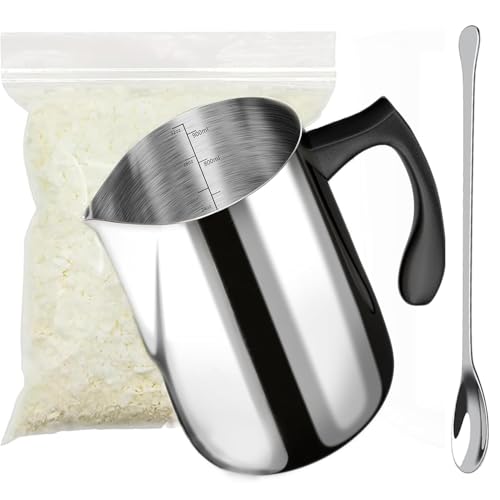 ZIONYA 900 ml Kerzenwachs Schmelztopf (inkl. 350 g Wachsflocken) mit hitzebeständigem Griff und tropfsicherem Ausguss, ideal zum Kerzenmachen von ZIONYA