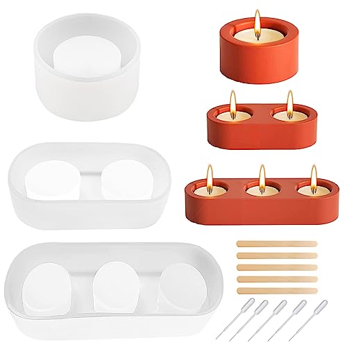 ZIOYA 3 Stücke Silikonform Kerzenhalter mit 5 Tropfer und 5 Rührer Gießform Kerzenhalter DIY Zement Kerzenhalter für Kerzenherstellung Duftkerzen Handgefertigte Seife (3 Spezifikationen) von ZIOYA