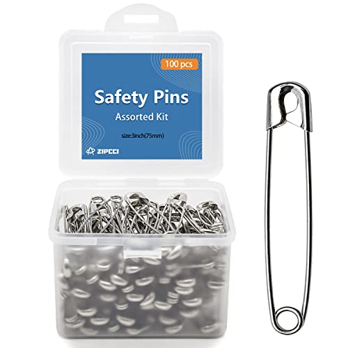 ZIPCCI 7,6 cm Sicherheitsnadeln, 100 Stück Sicherheitsnadeln, strapazierfähig, große Sicherheitsnadeln, Stahldraht ZIPCCI 7,6 cm Sicherheitsnadeln, 100 Stück Sicherheitsnadeln, strapazierfähig, große Sicherheitsnadeln, Stahldraht von ZIPCCI