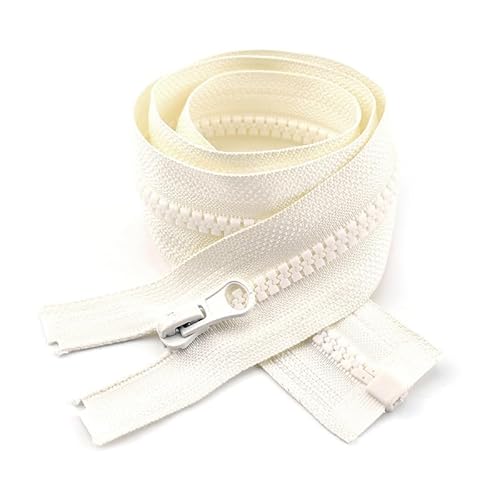 ZIPZSY 2 Stück #5 Reißverschlüsse aus Kunstharz mit offenem Ende, einfache Gleitschienen mit unidirektionalem Verschluss für Kleidung und Nähen (Elfenbein, 40 cm) von ZIPZSY