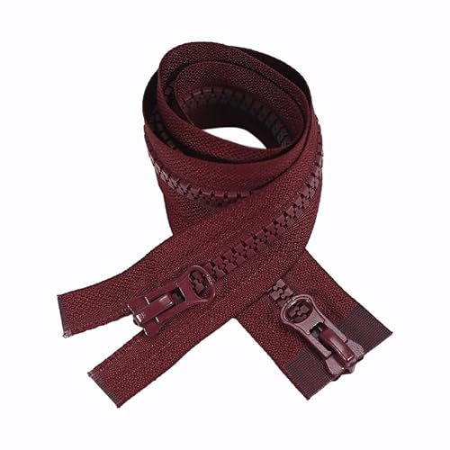 ZIPZSY 2 Stück #8 Reißverschlüsse aus Harz (2-Wege) – verstärkter Doppelschieber mit offenem Ende für DIY-Kleidung und Näharbeiten (Weinrot, 80 cm) von ZIPZSY
