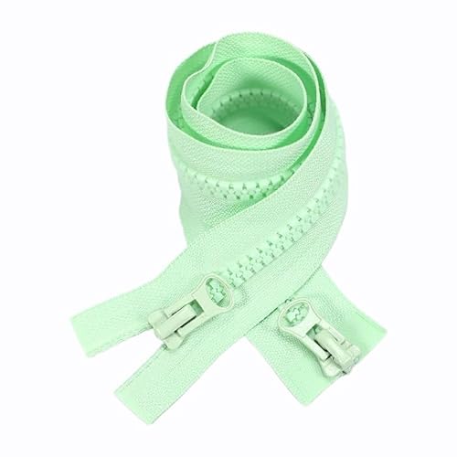 ZIPZSY 2 Stück #8 Reißverschlüsse aus Harz (2-Wege) – verstärkter Doppelschieber mit offenem Ende für DIY-Kleidung und Näharbeiten (hellgrün, 80 cm) von ZIPZSY