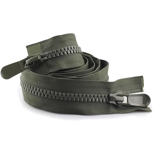 ZIPZSY 2 Stück Reißverschluss Nr. 8 Doppelschieber (offenes Ende) mit dreieckigen Zähnen aus Kunstharz, doppelte Schieber, robust, zum Nähen, DIY, Kleidung und Taschen (Olive, 70 cm) von ZIPZSY