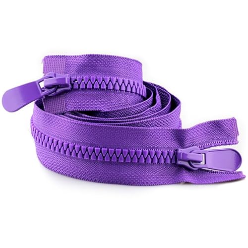 ZIPZSY 2 Stück Reißverschluss Nr. 8 Doppelschieber (offenes Ende) mit dreieckigen Zähnen aus Kunstharz, doppelte Schieber, robust, zum Nähen, DIY, Kleidung und Taschen (Violett, 60 cm) von ZIPZSY