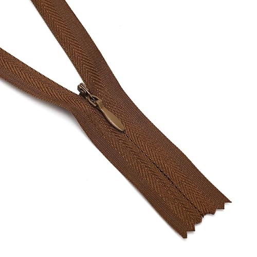 ZIPZSY 4 Stück unsichtbare Reißverschlüsse aus Nylon, Nr. 3 (geschlossene Spitze), selbstsichernder Schieber, für Kleider, Näharbeiten und Heimtextilien (Kaffeebraun, 30 cm) von ZIPZSY