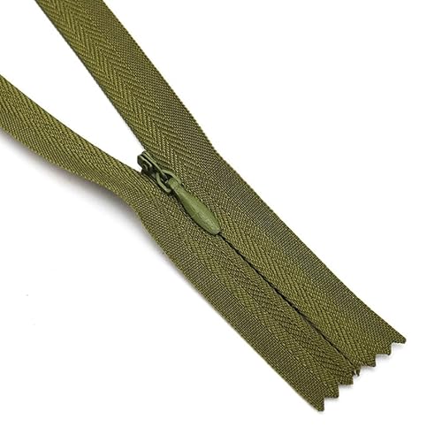 ZIPZSY 4 Stück unsichtbare Reißverschlüsse aus Nylon, Nr. 3 (geschlossene Spitze), selbstsichernder Schieber, für Kleider, Näharbeiten und Heimtextilien (Olivgrün, 30 cm) von ZIPZSY