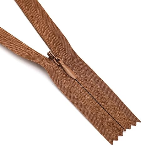 ZIPZSY 4 Stück unsichtbare Reißverschlüsse aus Nylon, Nr. 3 (geschlossene Spitze), selbstsichernder Schieber, für Kleider, Näharbeiten und Heimtextilien (braun, 30 cm) von ZIPZSY