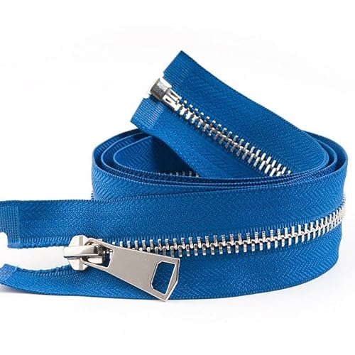ZIPZSY #5 Reißverschluss Metall zum Öffnen Silber Zähne Silber teilbar für Kleidung Taschen Nähen Handwerk (Blau, 65cm) von ZIPZSY