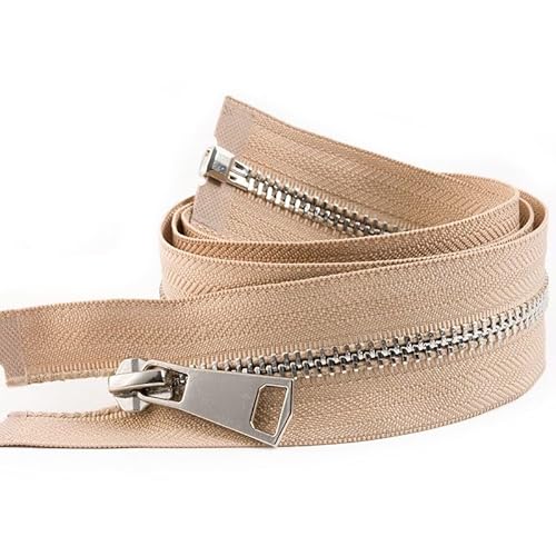 ZIPZSY #5 Reißverschluss Metall zum Öffnen Silber Zähne Silber teilbar für Kleidung Taschen Nähen Handwerk (Khaki, 50cm) von ZIPZSY