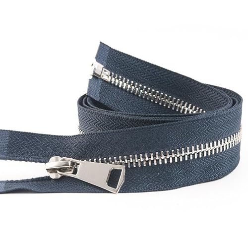 ZIPZSY #5 Reißverschluss Metall zum Öffnen Silber Zähne Silber teilbar für Kleidung Taschen Nähen Handwerk (Marineblau, 70cm) von ZIPZSY