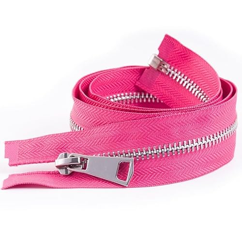 ZIPZSY #5 Reißverschluss Metall zum Öffnen Silber Zähne Silber teilbar für Kleidung Taschen Nähen Handwerk (Pink Fuchsia, 80cm) von ZIPZSY