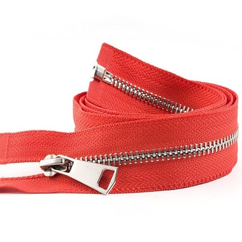 ZIPZSY #5 Reißverschluss Metall zum Öffnen Silber Zähne Silber teilbar für Kleidung Taschen Nähen Handwerk (Rot, 65cm) von ZIPZSY