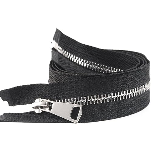 ZIPZSY #5 Reißverschluss Metall zum Öffnen Silber Zähne Silber teilbar für Kleidung Taschen Nähen Handwerk (Schwarz, 65cm) von ZIPZSY