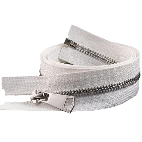 ZIPZSY #5 Reißverschluss Metall zum Öffnen Silber Zähne Silber teilbar für Kleidung Taschen Nähen Handwerk (Weiß, 75cm) von ZIPZSY