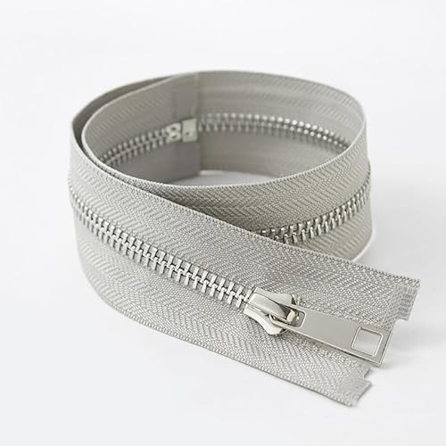ZIPZSY #5 Reißverschluss aus Metall mit silberfarbenen Y-Zähnen aus Titan (Open-End), automatische Verriegelung zum Nähen (Hellgrau, 70 cm) von ZIPZSY