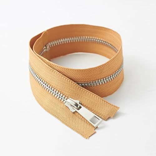 ZIPZSY #5 Reißverschluss aus Metall mit silberfarbenen Y-Zähnen aus Titan (Open-End), automatische Verriegelung zum Nähen (Khaki, 40 cm) von ZIPZSY