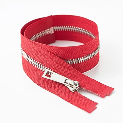 ZIPZSY #5 Reißverschluss aus Metall mit silberfarbenen Y-Zähnen aus Titan (Open-End), automatische Verriegelung zum Nähen (Rot, 45 cm) von ZIPZSY