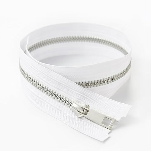 ZIPZSY #5 Reißverschluss aus Metall mit silberfarbenen Y-Zähnen aus Titan (Open-End), automatische Verriegelung zum Nähen (Weiß, 70 cm) von ZIPZSY