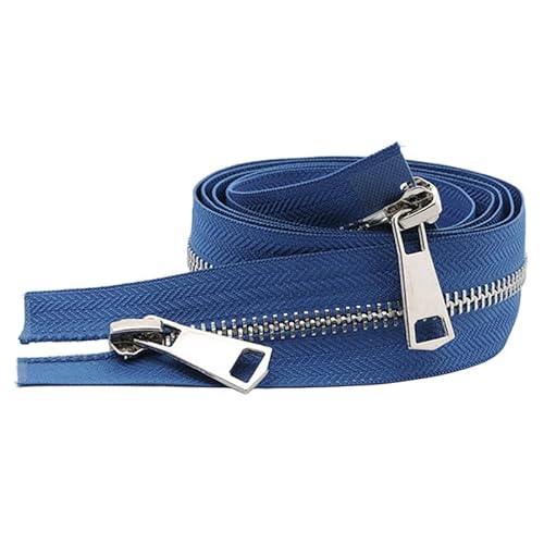 ZIPZSY #5 Reißverschluss für Mantel mit Trennung, 2-Wege, Silber, Metall, für Mäntel und Leder, Handarbeit, Doppelreißverschluss (Blau, 100 cm) von ZIPZSY