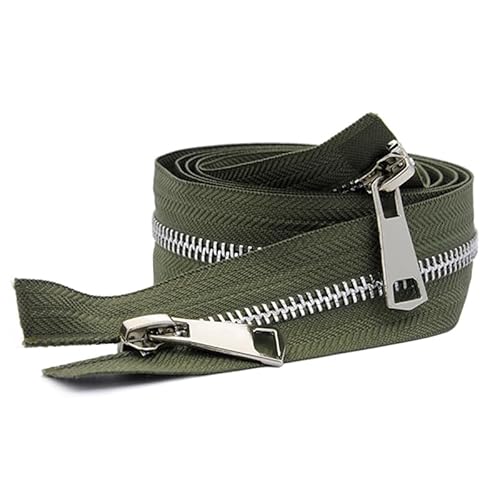 ZIPZSY #5 Reißverschluss für Mantel mit Trennung, 2-Wege, Silber, Metall, für Mäntel und Leder, Handarbeit, Doppelreißverschluss (Grün, 90 cm) von ZIPZSY