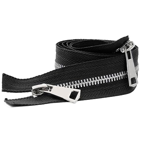ZIPZSY #5 Reißverschluss für Mantel mit Trennung, 2-Wege, Silber, Metall, für Mäntel und Leder, Handarbeit, Doppelreißverschluss (Schwarz, 90 cm) von ZIPZSY