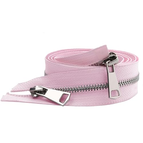 ZIPZSY #5 Reißverschluss für Mantel mit Trennung, 2-Wege, Silber, Metall, für Mäntel und Leder, Näharbeiten, Öffnung mit doppeltem Reißverschluss (Rosa, 90 cm) von ZIPZSY