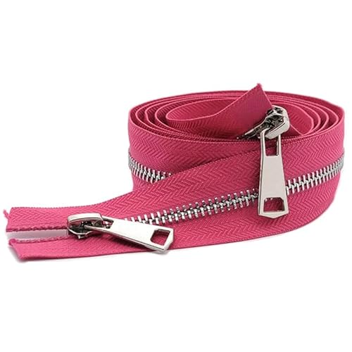ZIPZSY #5 Reißverschluss für Mantel mit Trennung, 2-Wege, Silber, Metall, für Mäntel und Leder, Näharbeiten, Öffnung mit zwei Reißverschlüssen (Fuchsia, 80 cm) von ZIPZSY