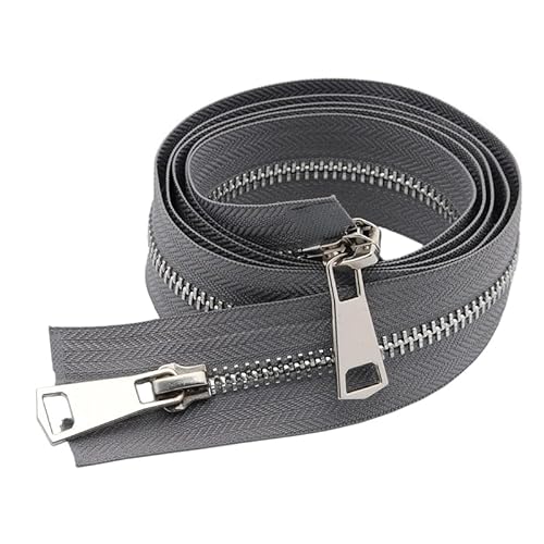 ZIPZSY #5 Reißverschluss für Mantel mit Trennung, 2-Wege, Silber, Metall, für Mäntel und Leder, Nähhandwerk, Öffnung mit doppeltem Reißverschluss (Grau, 60 cm) von ZIPZSY