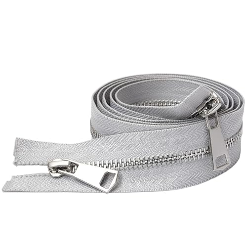 ZIPZSY #5 Reißverschluss für Mantel mit Trennung, 2-Wege, Silber, Metall, für Mäntel und Leder, Nähhandwerk, Öffnung mit doppeltem Reißverschluss (Hellgrau, 60 cm) von ZIPZSY