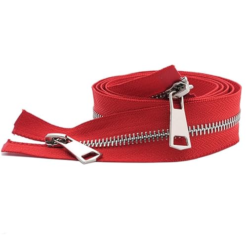 ZIPZSY #5 Reißverschluss für Mantel mit Trennung, 2-Wege, Silber, Metall, für Mäntel und Leder, Nähhandwerk, Öffnung mit doppeltem Reißverschluss (Rot, 60 cm) von ZIPZSY